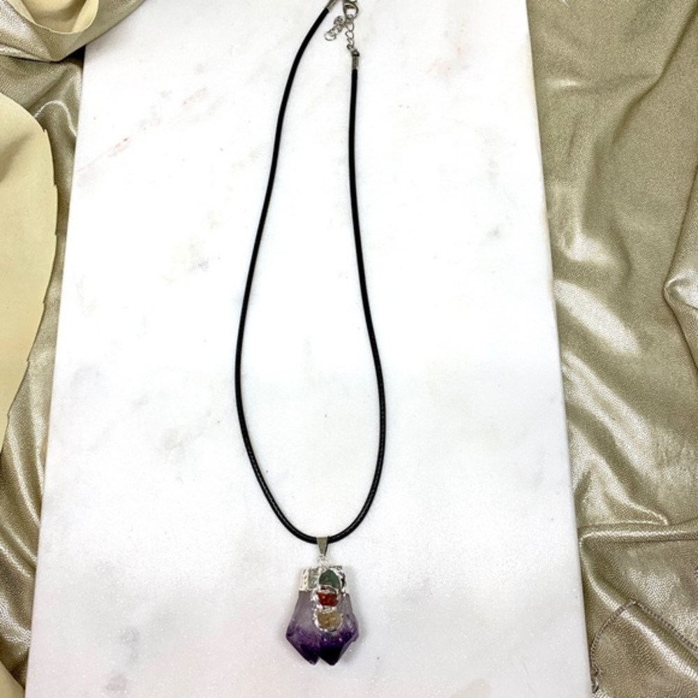Amethyst Gemstone DOUBLE Terminated Point Necklace - Picture 7 of 8
